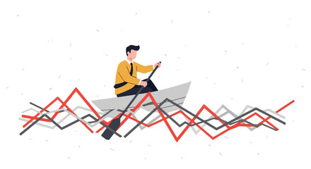 Businessman rowing boat through volatile financial market graphs © fernanda