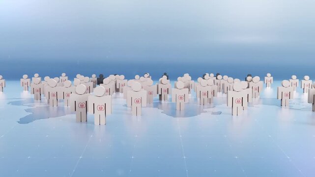 Global statistics: proportion of people affected by kidney disease worldwide, visualized with human figures in 3D animation, highlighting renal health burden and population distribution.