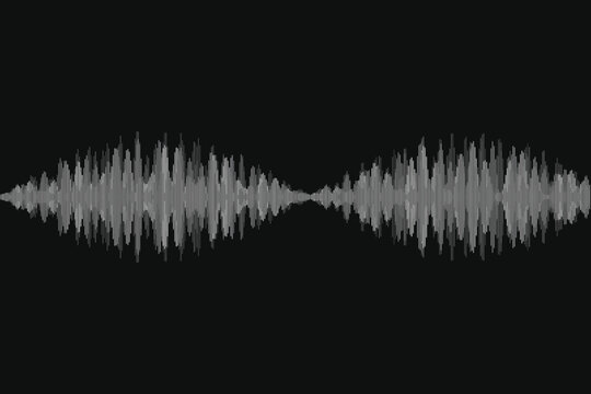 Monochrome audio waveform pattern on black background, grayscale soundwave