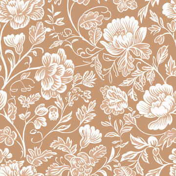 Seamless floral pattern with white flowers on brown background isolated on transparent background, Vector