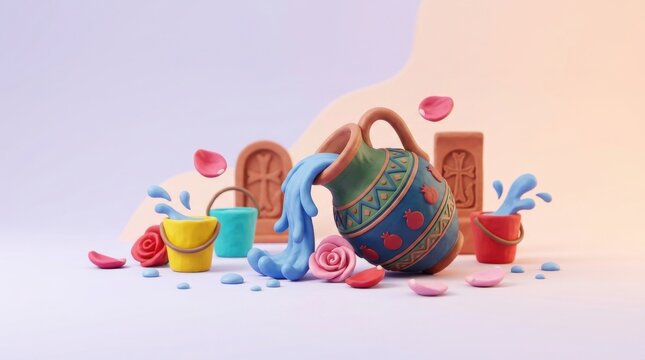 Armenian Vardavar Water Festival Pitcher and Cross Stones
