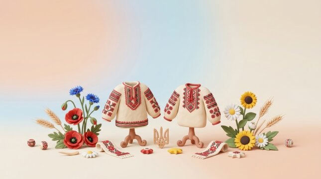 Vyshyvanka Day Ukraine with Embroidered Shirts and Tryzub