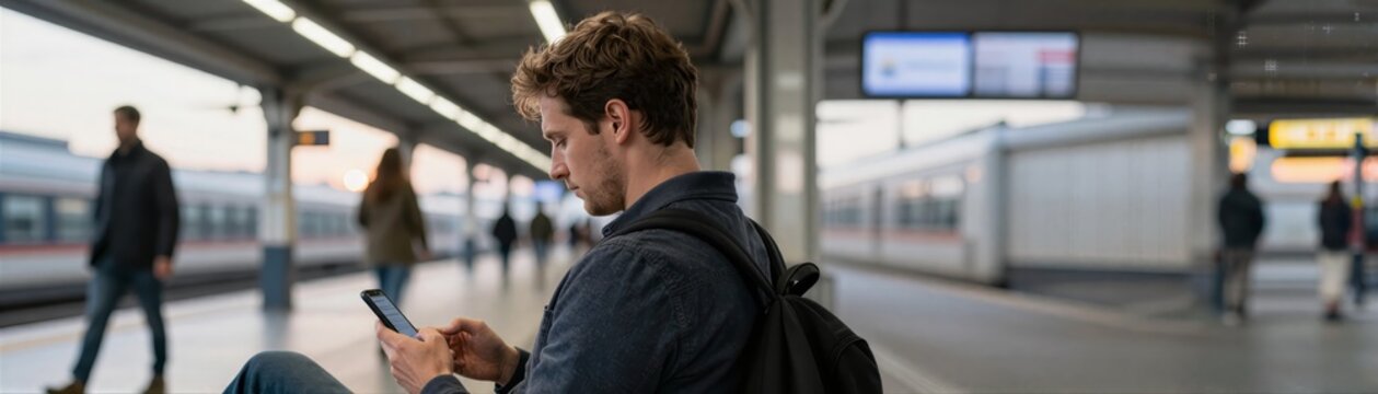 Captures Young Adult Male With Curly Hair Focused On Smartphone Wearing Dark Colored Jacket Casual Clothing Suggesting Informal Setting