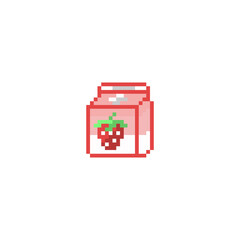 Obraz premium Cute Strawberry Milk Carton Pixel Art Drink for School Lunch