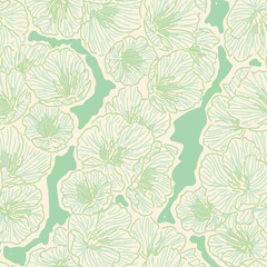 Fototapeta premium Seamless pattern with cute yellow flowers and green leaves isolated on transparent background, Vector