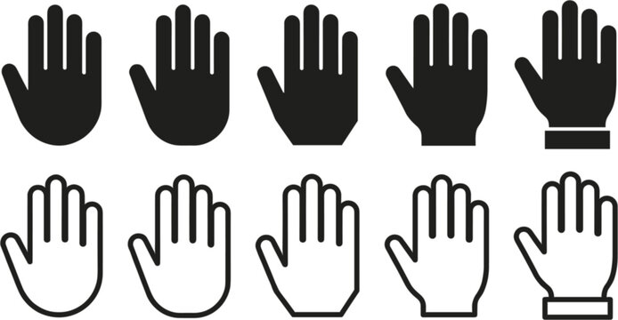 Collection of black and line stop hand icon web vectors
