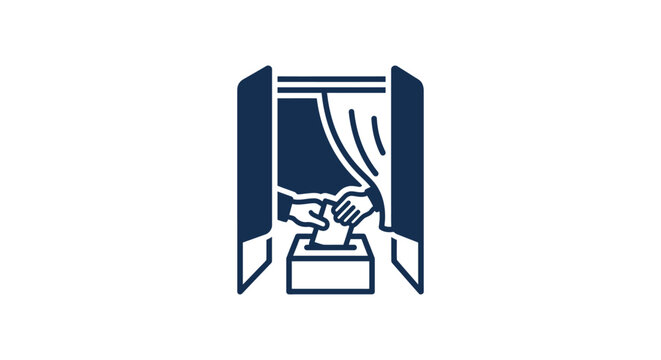 A simple icon showing a person casting a ballot in a voting booth during an election.