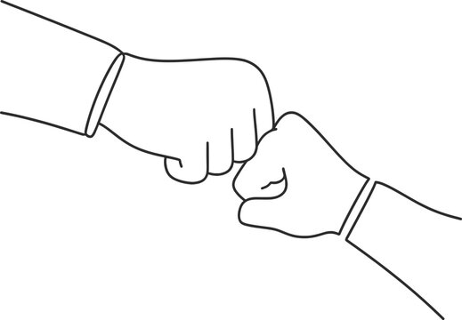Minimalist Fist Bump Line Art Illustration | Friendship Teamwork Outline Drawing
