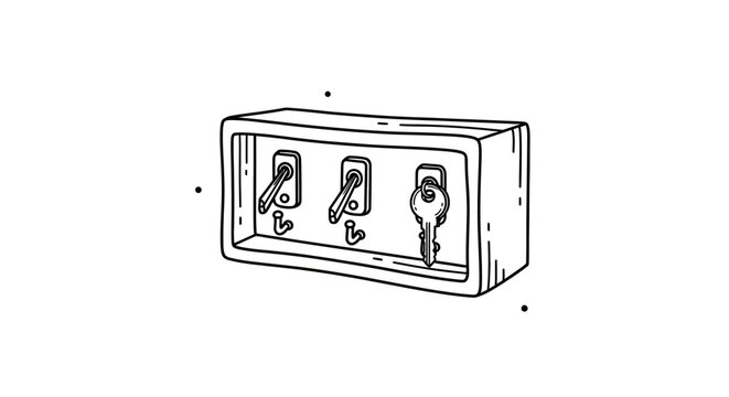 Illustration of a vintage fuse box with switches.