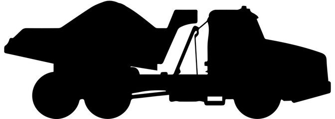 Black Silhouette of a Large Mining Dump Truck Side View Vector Illustration on White Background © Rezowan 