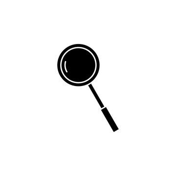 This is a minimalist vector illustration of a magnifying glass icon, featuring a simple, clean, and solid glyph style. The icon can be used as a symbol, sign, or logo.