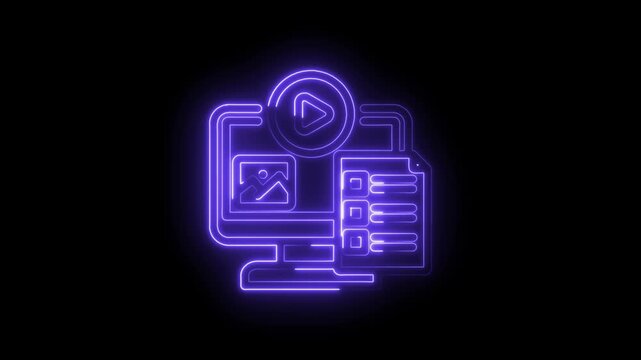 Neon purple abstract icon representing digital media content creation and management on a