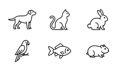 Fototapeta premium Minimal pet side profile icons thin line dog cat animal vector set EPS