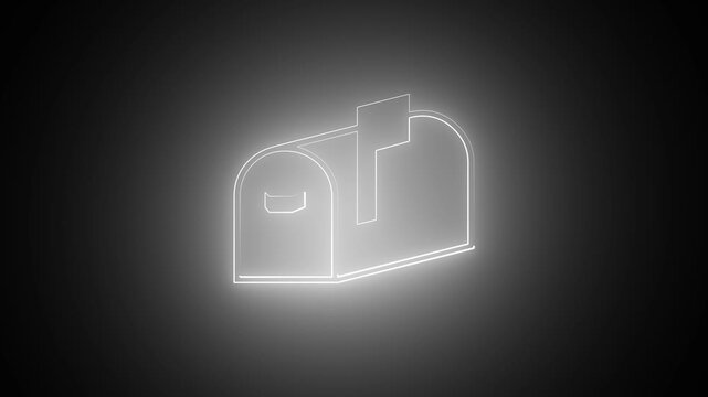 Neon Mailbox Icon Animation with Glowing Light Effect on Black Background