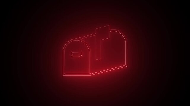 Neon Mailbox Icon Animation with Glowing Light Effect on Black Background