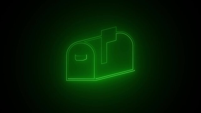 Neon Mailbox Icon Animation with Glowing Light Effect on Black Background