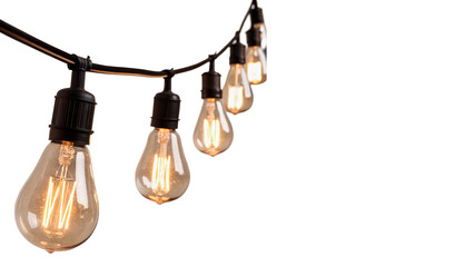 String garland of retro glowing party light bulbs isolated on a transparent background © PNG_MEGAStock