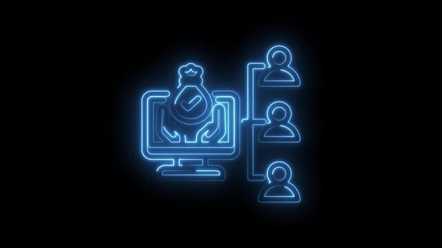 Digital money transfer network with secure online payment system and connected user icons glowing