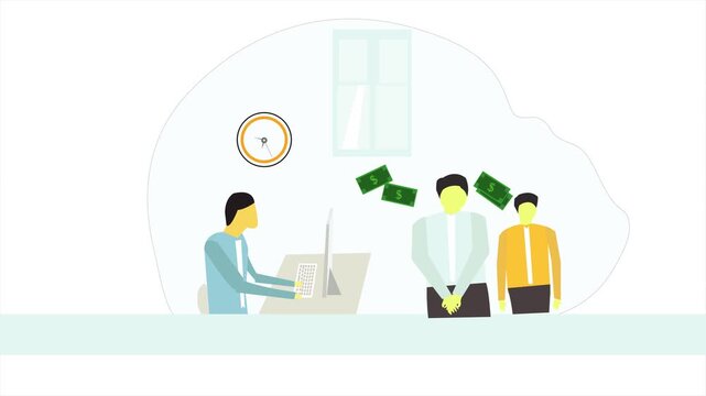 Give every employee salary from office online store, worker get her work salary, animation clip