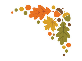 Autumn leaves and acorn corner border frame made with colorful fall foliage and forest nuts © azad