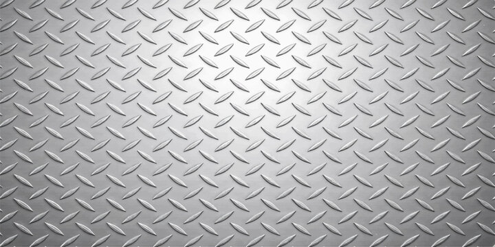 Silver Diamond Plate Metal Texture Vector Background with Raised Industrial Steel Pattern Abstract Seamless Design Surface