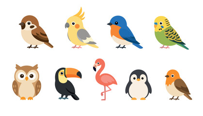 Colorful cartoon bird species collection. © Lakon