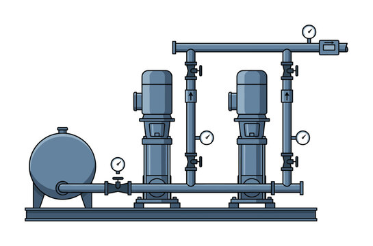 Industrial water booster pump system with dual vertical pumps and tank