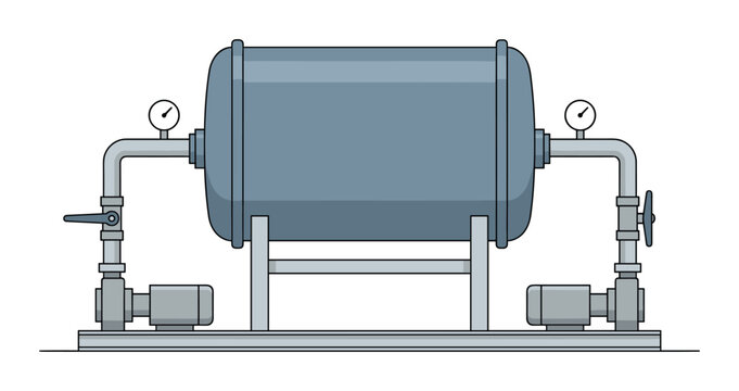 Industrial storage tank vector illustration with pressure gauges and pumps