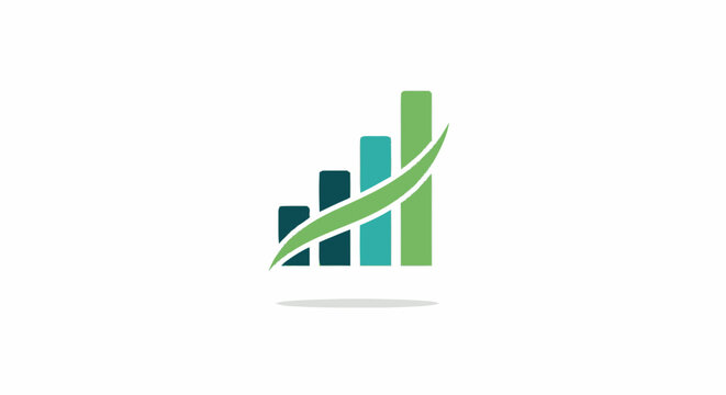 Financial growth bar chart logo icon with green upward arrow representing business success and development.