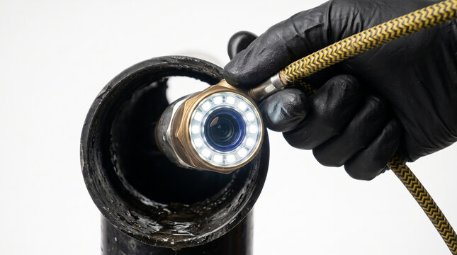 Sewer Inspection Camera Entering Drain Pipe Close Up
