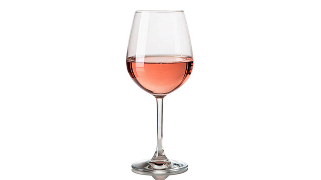 Elegant glass goblet filled with sparkling pink rose wine isolated on transparent background cut out