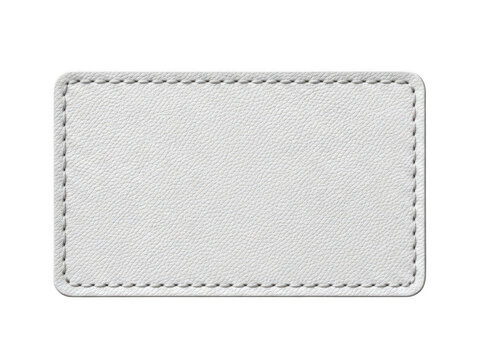 White leather rectangular patch with stitching isolated on transparent background for fashion and apparel branding