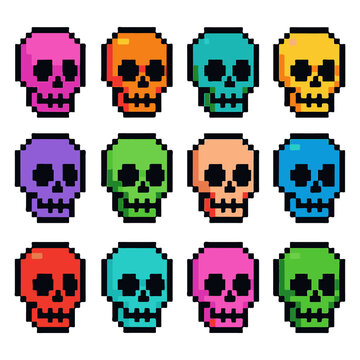 skull pixel art, eps 10 illustration
