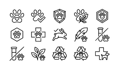 Fototapeta premium Pet friendly product line icons animal care label paw outline vector set EPS 10