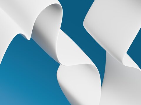 Abstract white flowing forms on blue background 3d render