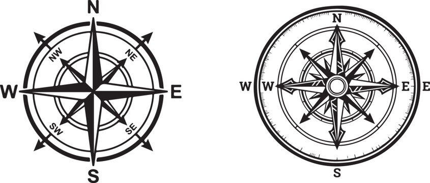 Two compass rose illustrations modern and vintage nautical directional symbols