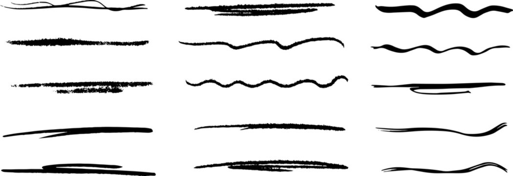 Hand Drawn Black Ink Underline Vector Set Grunge Marker Brush Stroke Lines