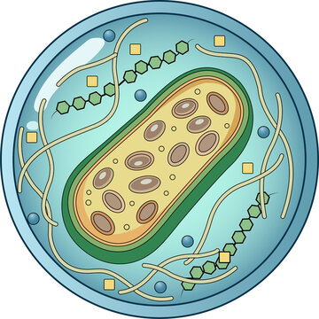 Microbial Cell Structure and Bacterium Under the Microscope with Cellular Components, PNG
