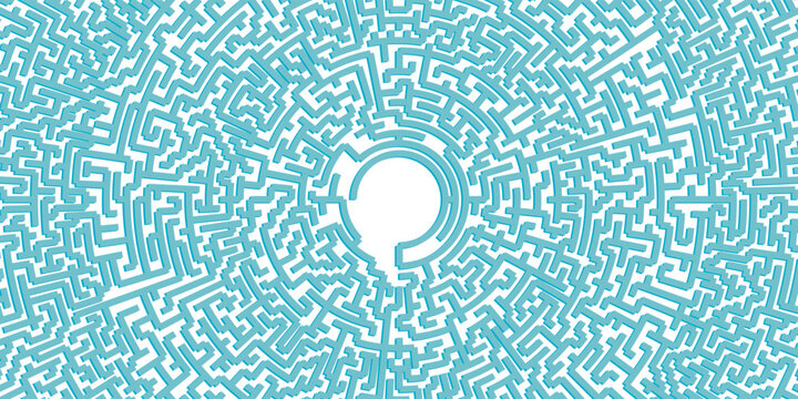 Abstract background featuring graphic geometry labyrinth pattern with blue maze circle. Geometric background, background design eps10