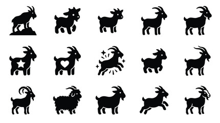 Obraz premium Collection of stylized black goat silhouettes in various poses and designs.