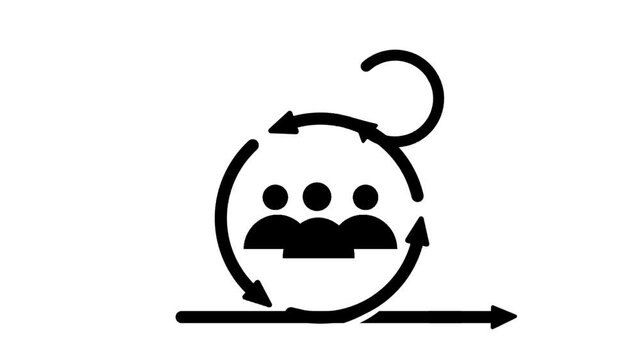Scrum agile team icon featuring people group and circular arrow symbols. Visual representation of collaborative teamwork and iterative project management.