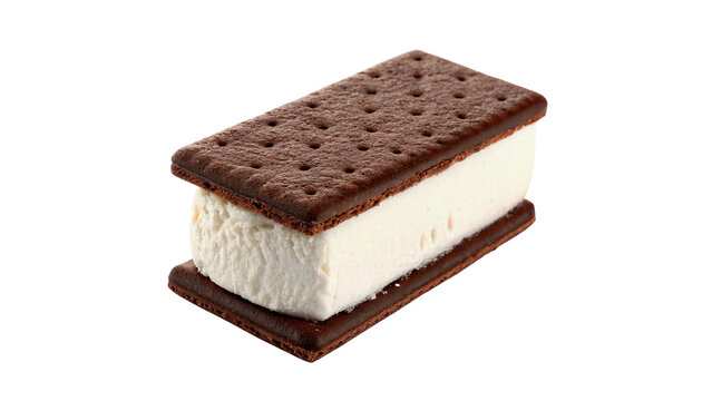 Delicious ice cream sandwich dessert with chocolate biscuits isolated on transparent background cut out