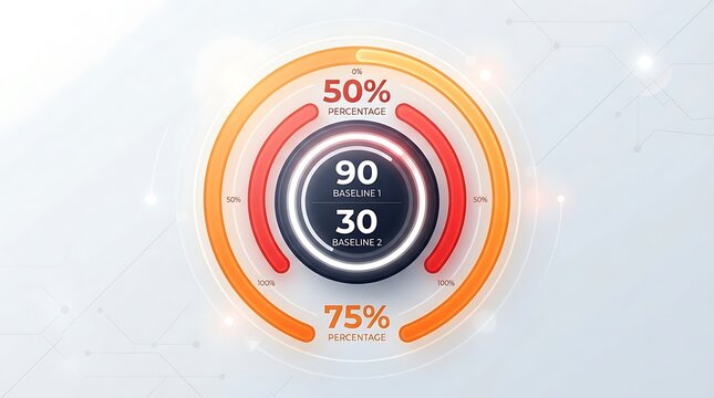 Data visualization graphic with percentage rings and baseline metrics
