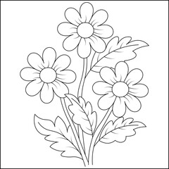 Obraz premium Blooming Flowers Line Art Coloring Page, Floral Outline Illustration
