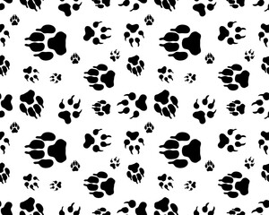 Fototapeta premium Seamless pattern of print of various dogs paws