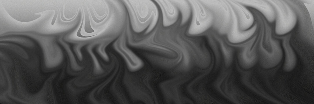 Monochrome liquid marble texture, abstract black and white swirling smoke pattern, dark fluid acrylic paint background for modern graphic design