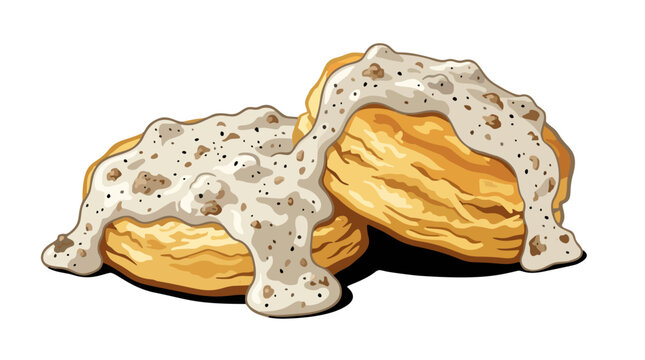 Southern buttermilk biscuits smothered in thick creamy sausage gravy vector illustration