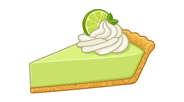 Slice of florida key lime pie with whipped cream swirl and lime wheel vector illustration