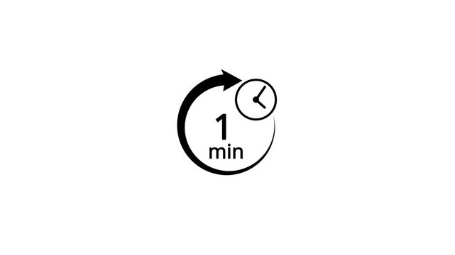 1 Minutes Clock Animation with Circular Arrow Loop and Black Background for Time Management and Deadlines.Animation video timer icon with five min. timer 1 minutes countdown ..