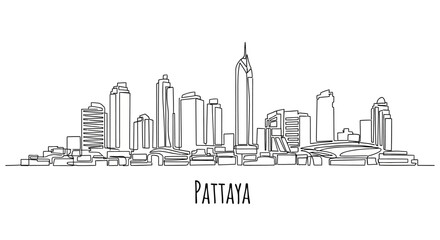 Obraz premium Pattaya Skyline - Minimalist Line Art Cityscape Drawing